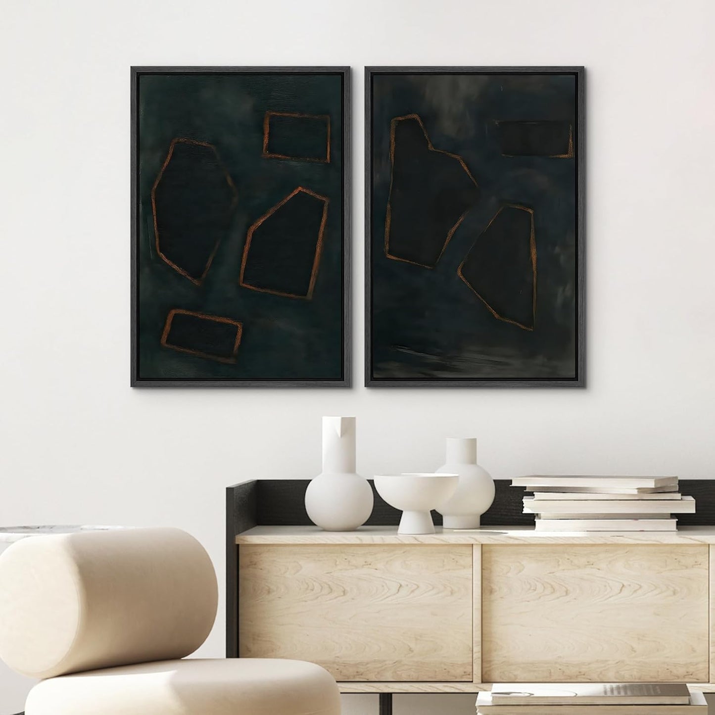 SIGNWIN Framed Wall Art Print Set Dark Geometric Abstract Modern Minimalist Shapes Illustrations Modern Art Rustic Relax/Calm Multicolor for Living Room, Bedroom, Office - 16"x24"x2 BLACK