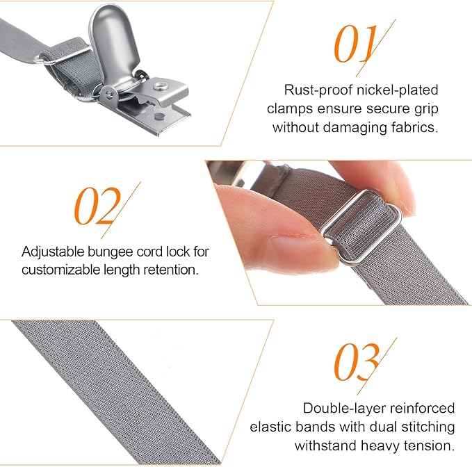 Boao 12 Pcs Bed Sheet Clips Straps Sheet Corner Straps Holder Adjustable Mattress Clips, Elastic Bed Grippers Suspender Fasteners Holder for Home (Grey,4-8 Inch Length)