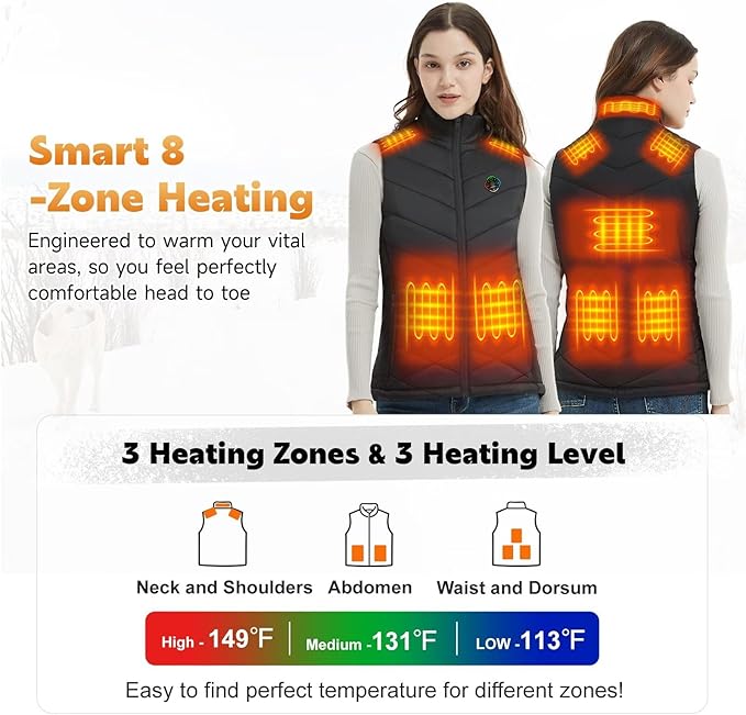 KOVNLO Heated Vest for Women With Battery Pack Included, Smart Button with Light-out Design, Electric Heated Jackets