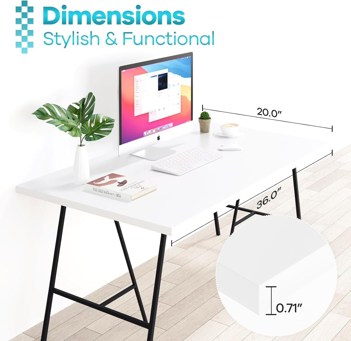 Kaboon 36x20 inch White Table Top Universal, Solid One-Piece Desktop, Reversible Melamine Countertop, Double Desks, L-Desk DIY
