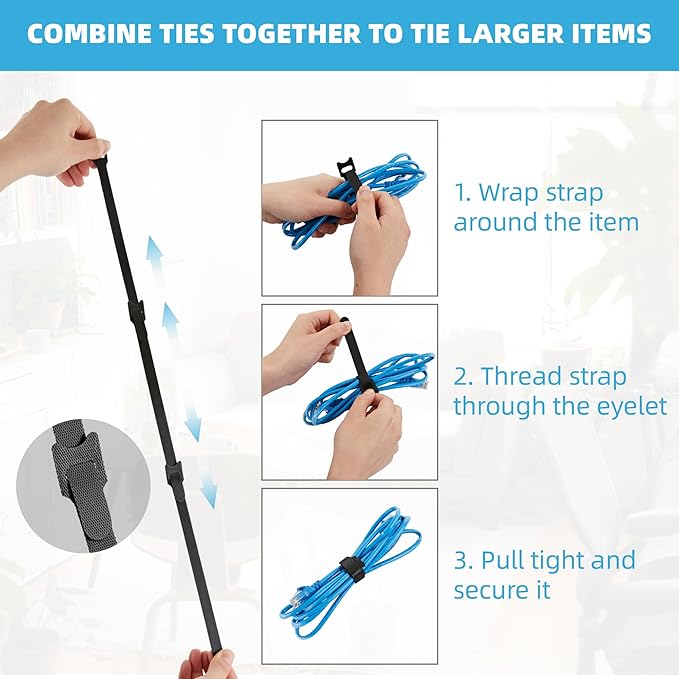 200 PCS Reusable Cable Ties with Hook and Loop, Multi-purpose Adjustable 8 Inch Cable Management Wire Ties Cable Straps for Organizing Home, Office and Data Centers (Multicolored)