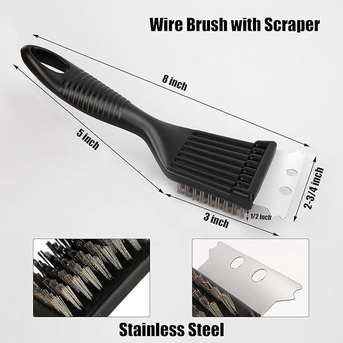 Wire Brush with Scraper for Paint Removal Rust Cleaning 2-Pack Versatile Stainless Steel Bristle Brush for Cleaning Grill Stains Welds Moss and More