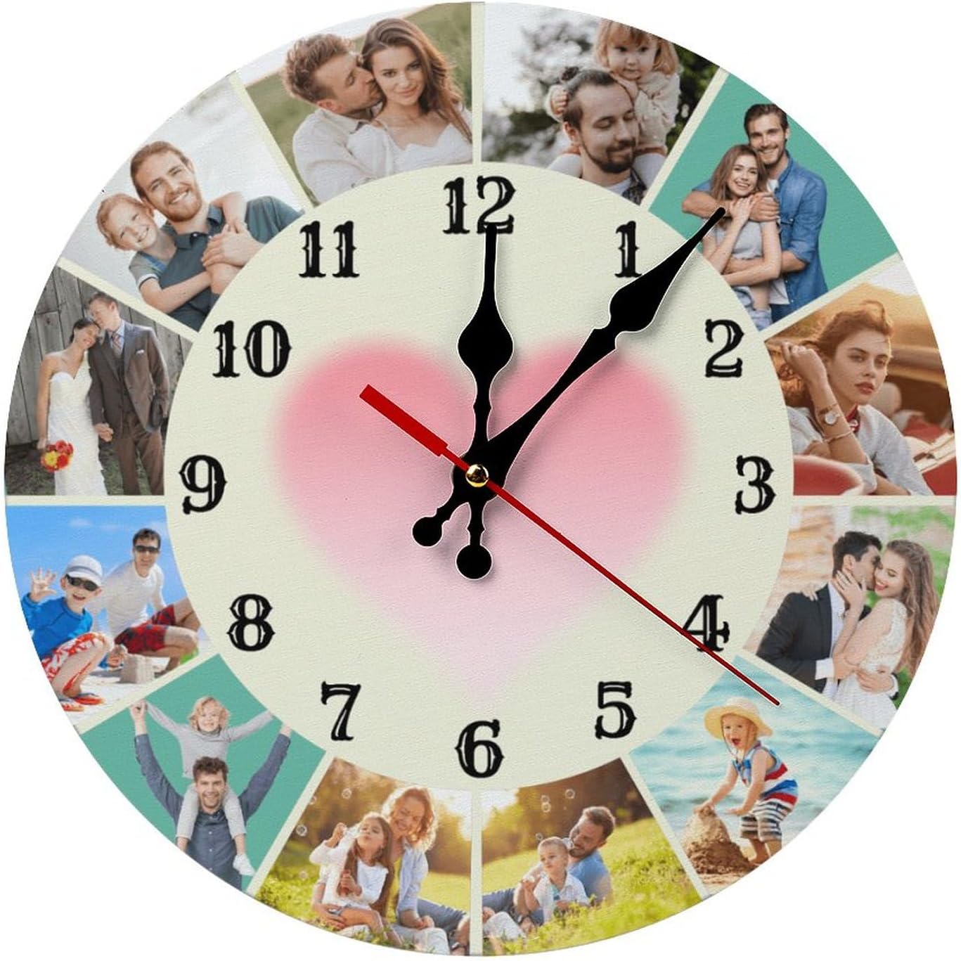 Custom Wall Clock,Personalized Wood Clock add Your Photo/Text,Customizable Silent Round Decoration for Kitchen Bathroom 23.6inch style7