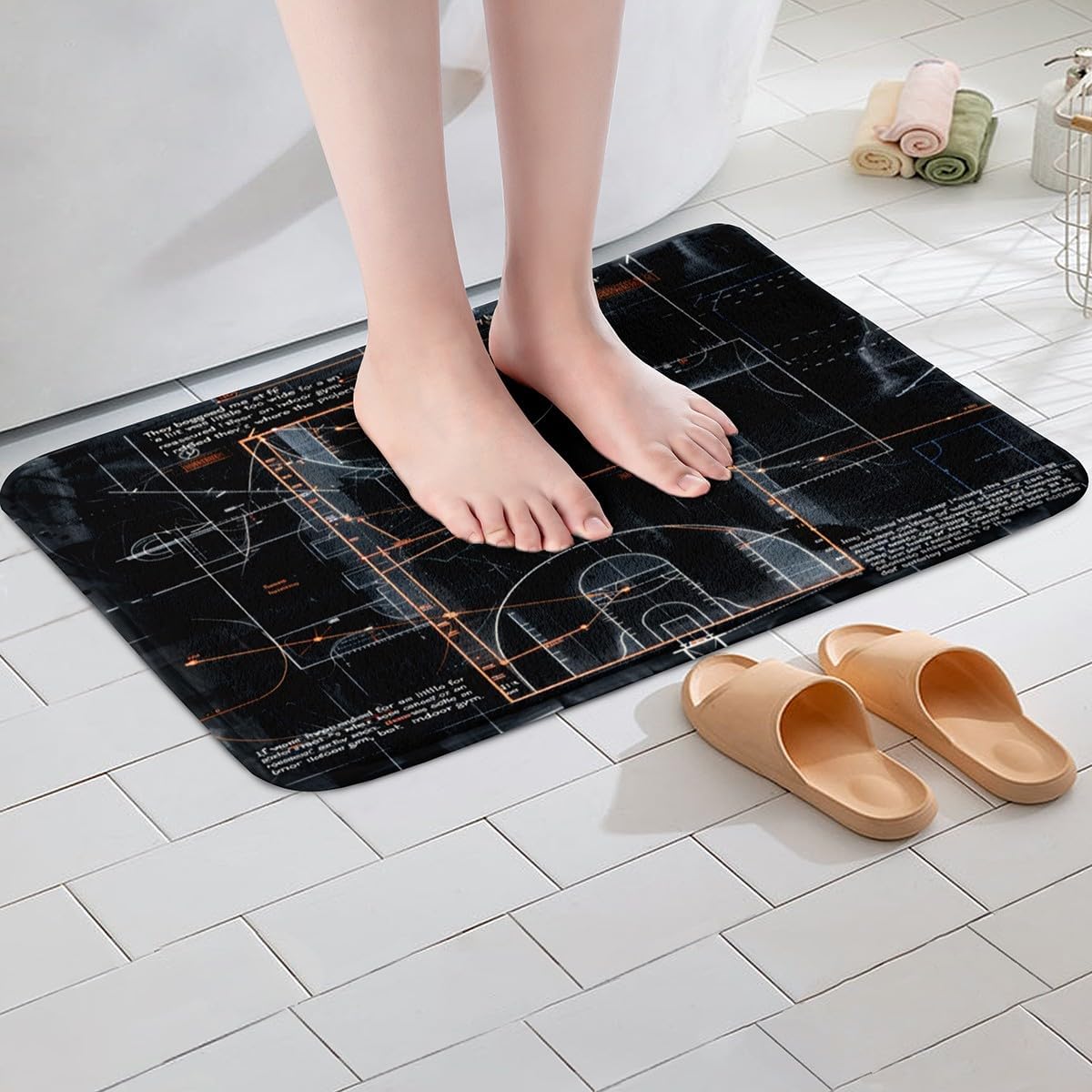 Feelyou Basketball Polyester Bath Rug Ball Sport Game Soft Fleece Door Carpet for Kids Boys Girls Basketball Court Plan Non Slip Bath Mat Sport Theme Bathroom Floor Indoor Doormat,20x32 Inch