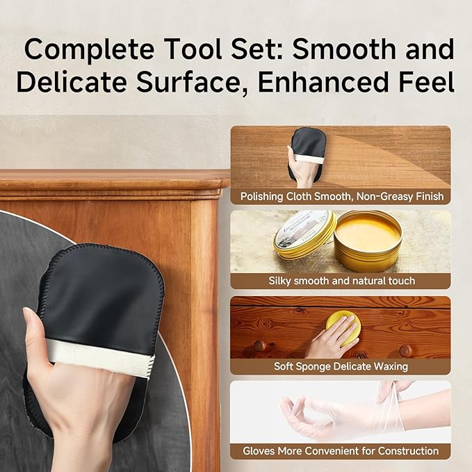 Beeswax Furniture Polish, Natural Wood Conditioner, Cabinet and Table Restorer, Multipurpose Beeswax for Wooden Tools, Protects for a Perfect Finish Bees Wax Polish(100g with Sponge)