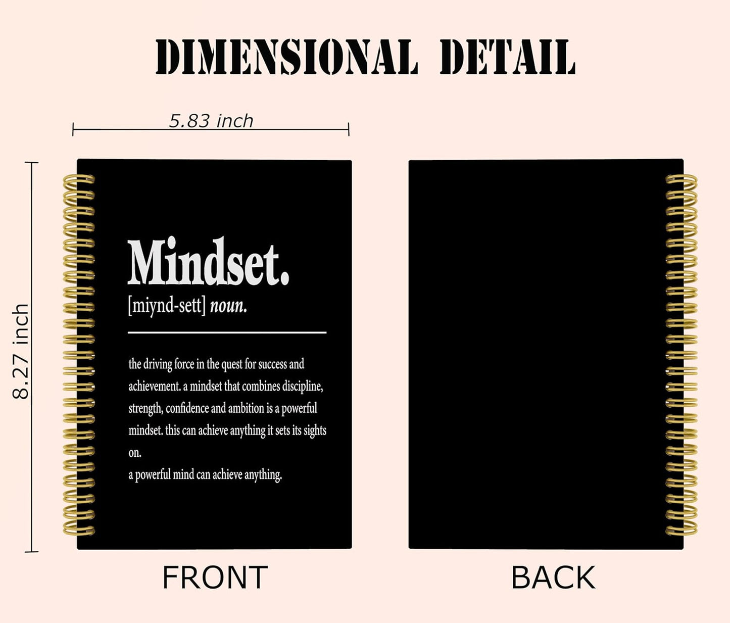 Knibeo Mindset Inspirational Notebooks Journal - Notebooks for School, 5.5×8.3 Inch Inspirational Spiral Bound Notebook with 164 Pages, College School Supplies(Black)