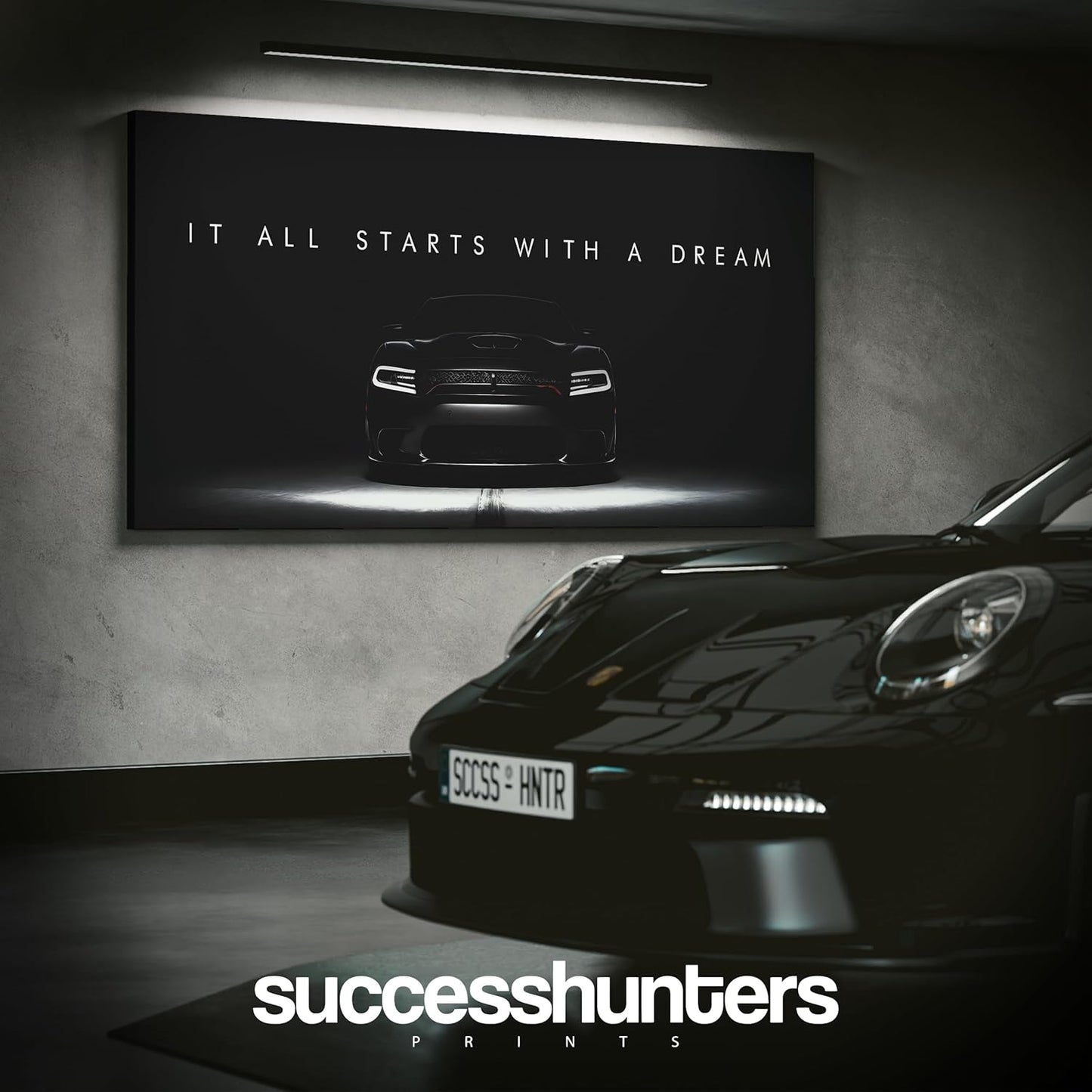 Motivational Wall Art for Office, Super Car Art Canvas, Inspirational Automotive Decor for Hellcat Sportscar Lovers, Motivational Wall Decor for Office and Home, Inspiring Car Poster (30 X 15 in)