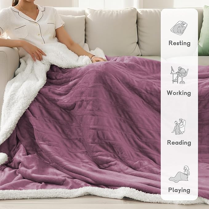 Heated Blanket Electric Blanket Full Size 72''x84'' with 9 Heating Levels, 1-10 Hour Auto Shut Off, Machine Washable, Flannel & Sherpa Soft Warming Blanket for Couch, Bed, Office - Purple
