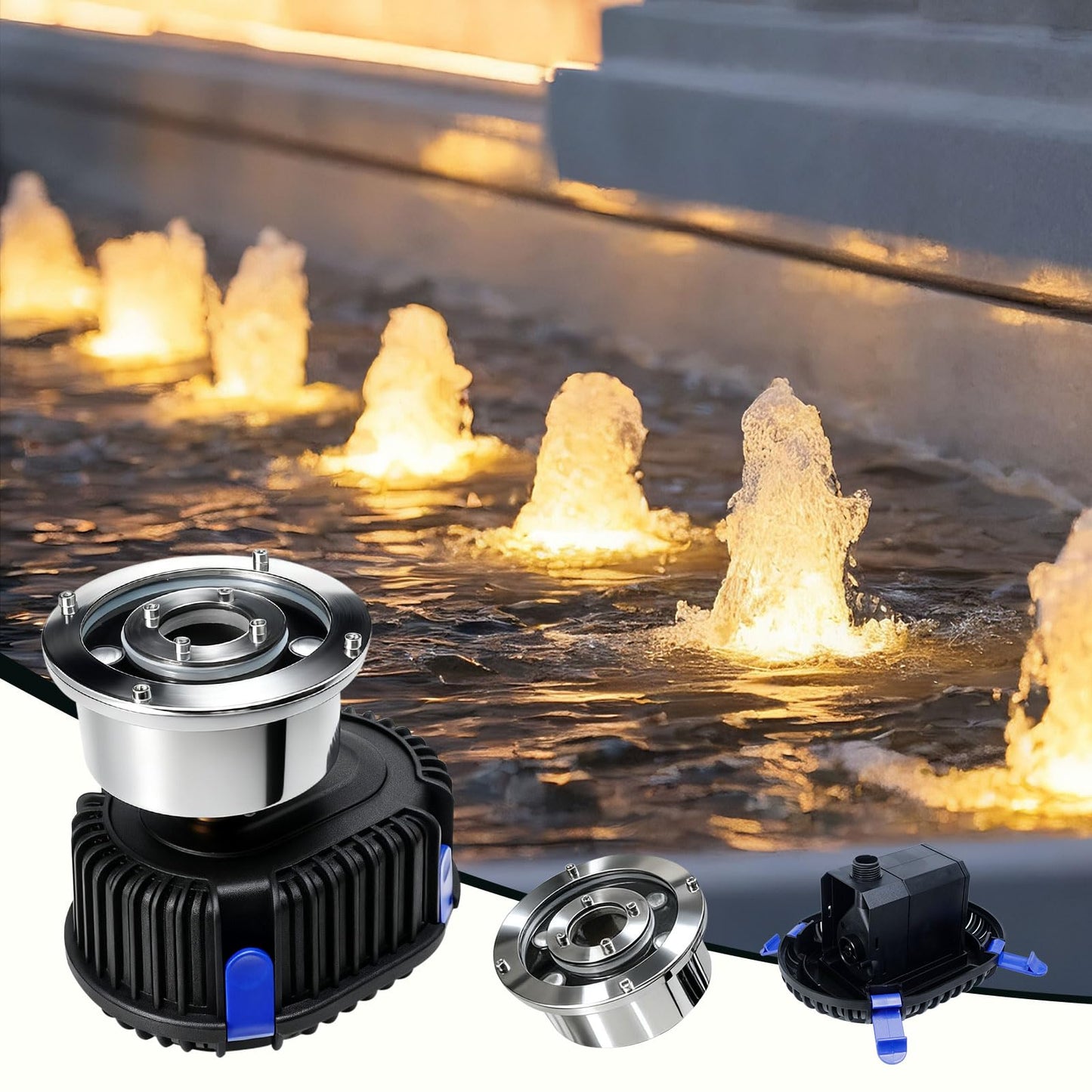 Pond Fountain Pump with LED Light for Outdoor Water Garden, 528GPH Submersible Pump Fountain Light Kits (Warm White) for Water Feature Koi Pond