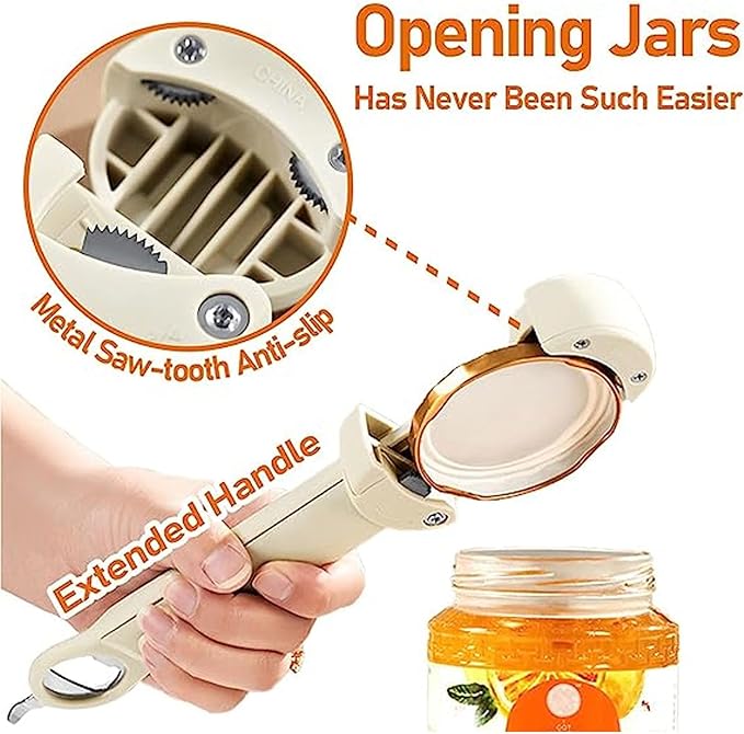 3 in 1 Jar Opener Bottle Opener Beer Soda Can Opener Manual, Adjustable Cap Screwer Jar Openers for Weak Hands Gifts for Seniors or Arthritis, Bottle Opener Magnet for Kitchen Storage (Beige)