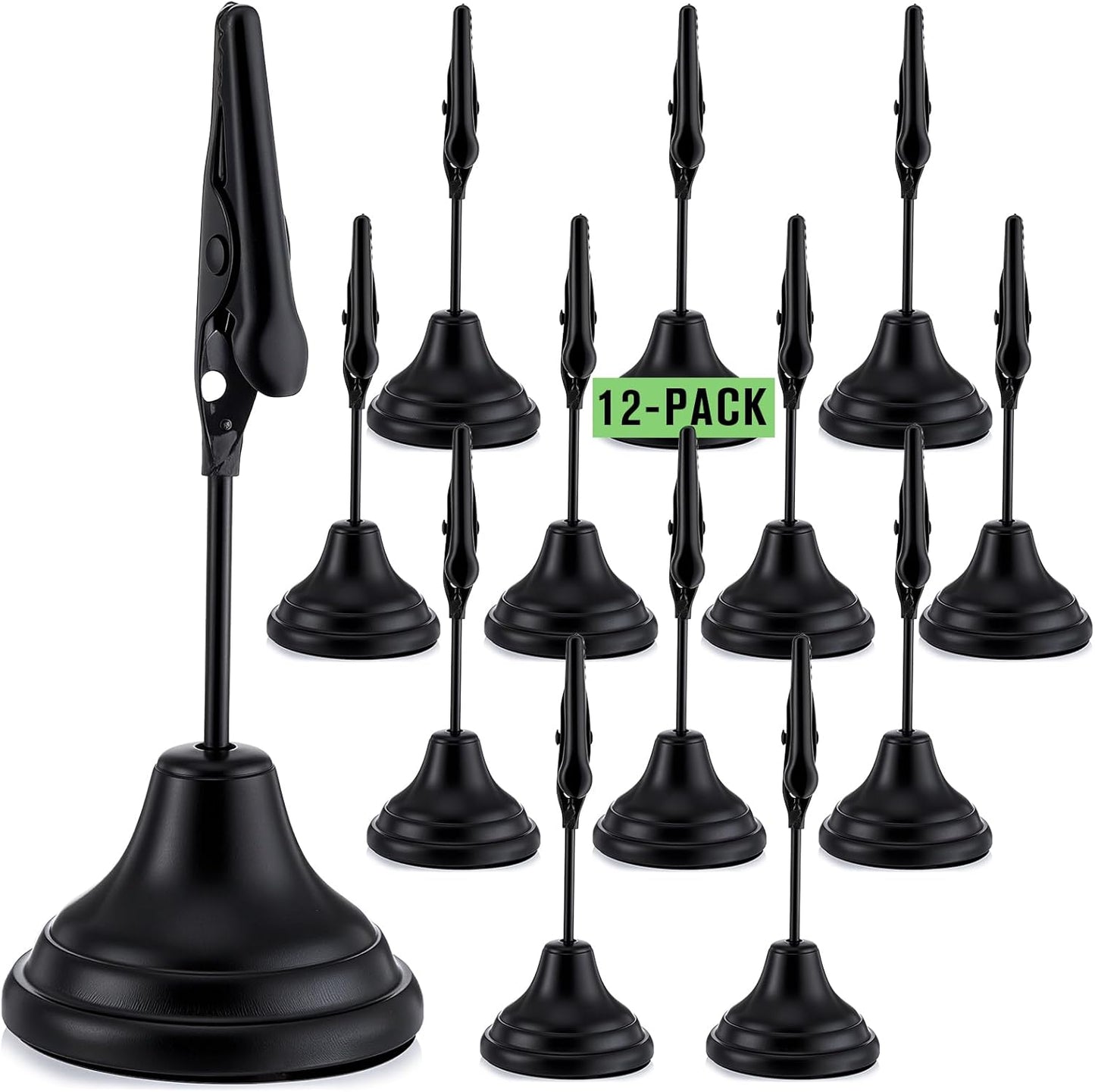 Skyygemm 12 Pcs Table Number Holders 3 Inch Place Card Holder with Alligator Clip Metal Table Card Holders Table Number Stands Table Sign Holders for Photos, Food Signs, Birthdays, Weddings (Black)