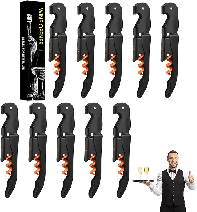 Wine Opener Waiter Corkscrew, Professional Wine Key for Servers, Bartender with Foil Cutter, Manual Wine Bottle Opener Double Hinged (20, Black Orange)