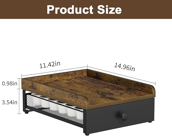 YINMIT Coffee Pod Holder Drawer, Wood K Cup Holder for Counter, Coffee Pod Organizer for K Cup, 35 Capacity Capsule Pods Storage K Cup Drawer Organizer with Sliding Baskets for Home, Kitchen, Retro