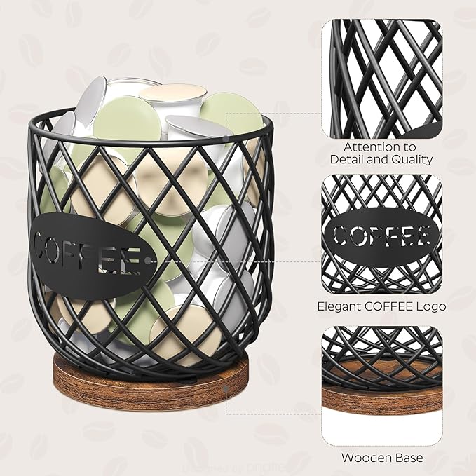 Coffee Pod Holder Organizer, Holder for K Cup, Large Capacity Coffee Pod Basket, Versatile Coffee Capsule Storage Organizer, for Kitchen Countertop, Rustic Brown KH09BR