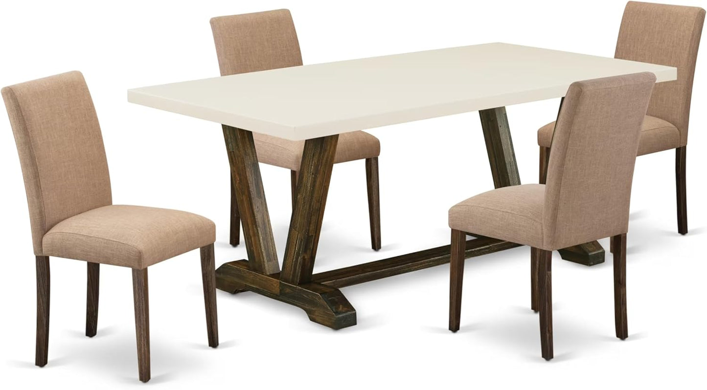 East West Furniture V727AB747-5 5 Piece Kitchen Table Set for 4 Includes a Rectangle Dining Room Table with V-Legs and 4 Light Sable Linen Fabric Parsons Chairs, 40x72 Inch, Multi-Color