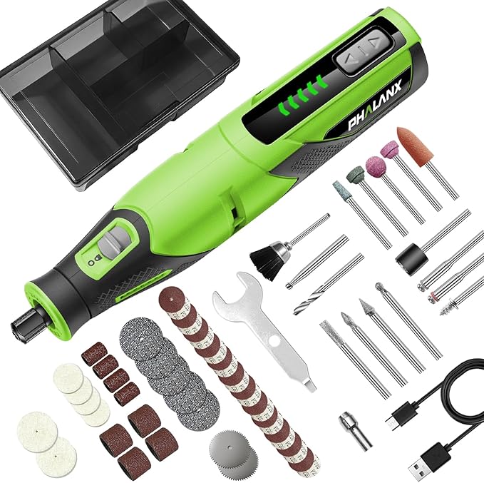 Rotary Tool - 4V Rotary Tool Cordless, Rotary Tool Accessories 64 PCS 2500mAh Li-Ion Battery, Preset 5 Speed Adjustment Grinder Tool for Cutting Sanding Carving Polishing Engraver DIY Crafts (Green)