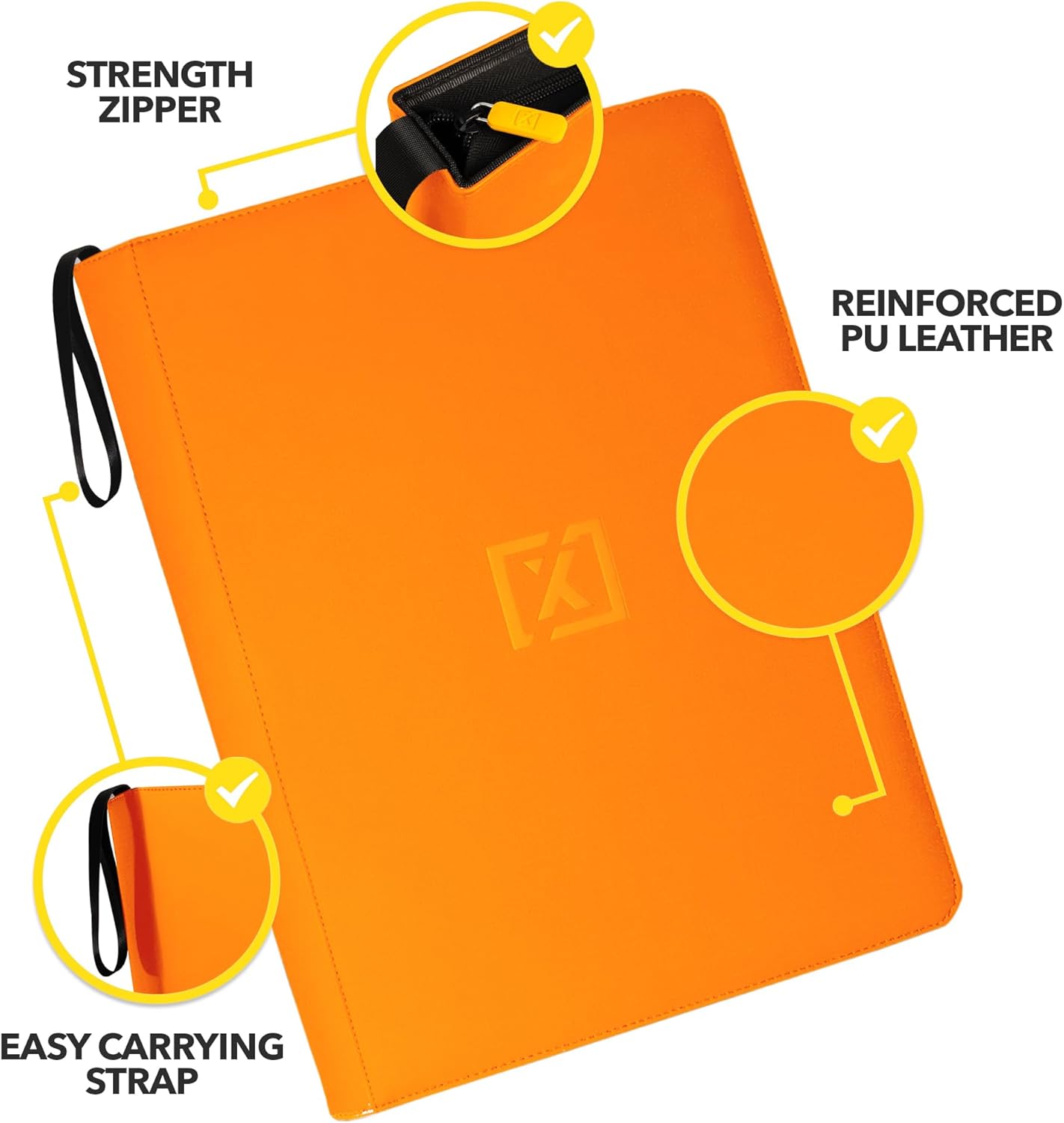 X PRO 1000+ Card Binder - Comes with 200 Card Sleeves | Compatible with TCG, Sports, MTG & More - Ringless Trading Card Binder | 1000 Pockets (Orange)