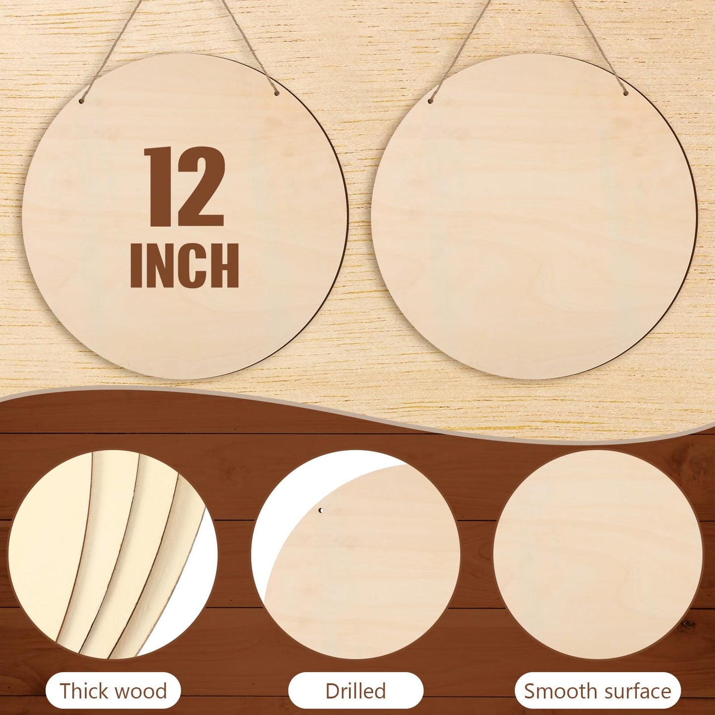 Suzile 20 Pcs 12 Inch Wood Rounds for Crafts Unfinished Blank Wooden Circle Signs Discs for DIY Christmas Home Decor Painting Door Hanger
