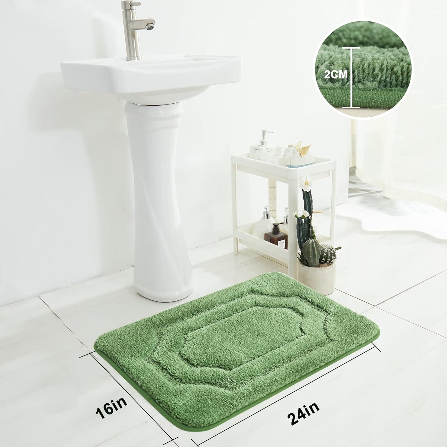 BEQHAUSE-Bathroom-Rugs-Non-Slip-Bath Mats for Bathroom Soft and Absorbent Polyester Bath Mat Machine Washable Quick Dry Shaggy Shower Mat for Bathrooms, Bathtub and Sink,16"x24",Green