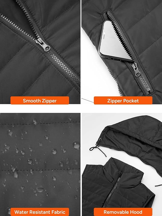 DR.PREPARE Heated Vest, Unisex Winter Hooded Heated Vests Outerwear for Men Women, Lightweight USB Electric Heated Clothing Vest with 3 Heating Levels, Adjustable Size (Battery Pack Not Included)