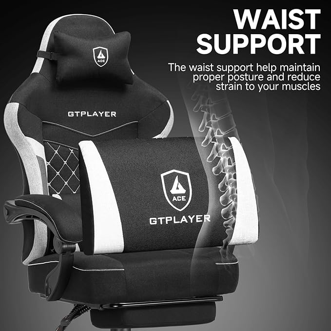 GTPLAYER Gaming Chair, Fabric Computer Office Chair with Pocket Spring Cushion, Ergonomic Office and Gaming, Video Gaming Chair with Linkage Armrests, High Back Desk Chair with Adjustable Recliner