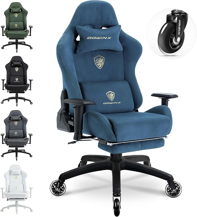 Dowinx Big and Tall Gaming Chair with Suede Fabric Breathable, Game Chairs for Adults with Oversized Thick Seat for 440lbs, Ergonomic Gamer Chair for Streaming & Long Gaming Sessions, Blue