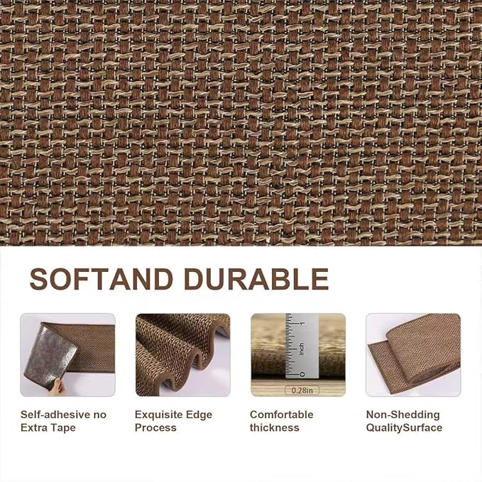 Natural Linen Non Slip Stair Treads, 15 Pack 8" X 30" Carpet Stair Treads with Reusable TPE Adhesive Backing, Non Slip Stair Runner Indoor for Kids Elders and Pets, Machine Washable, Brown Weave