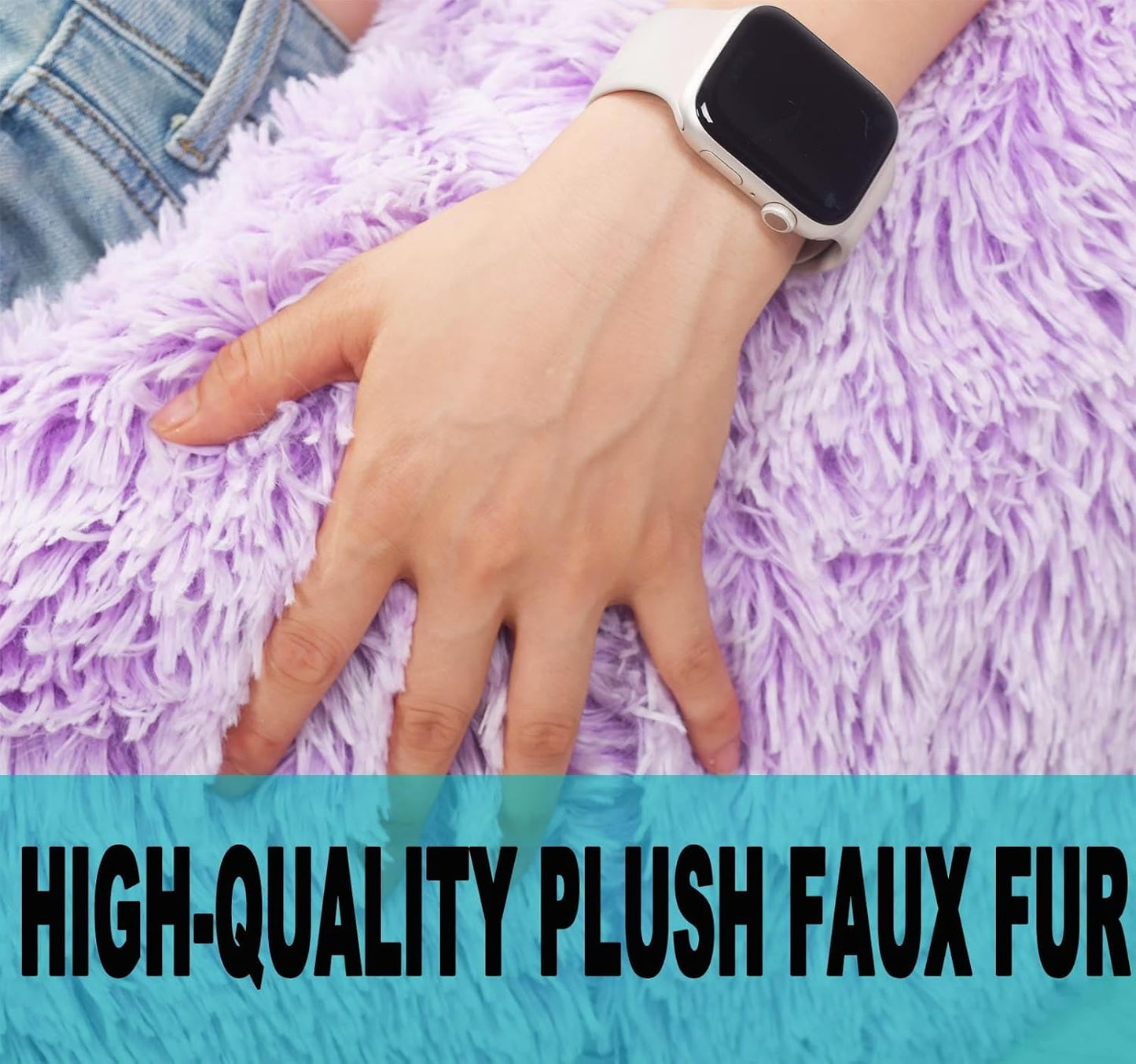 Fluffy Bean Bag Chair, 3FT Round Memory Foam Filled Bean Bag for Teens & Kids, Ultra Soft Faux Fur Fabric Bean Bag Chairs for Playroom, Living Room, Bedroom, Lavender