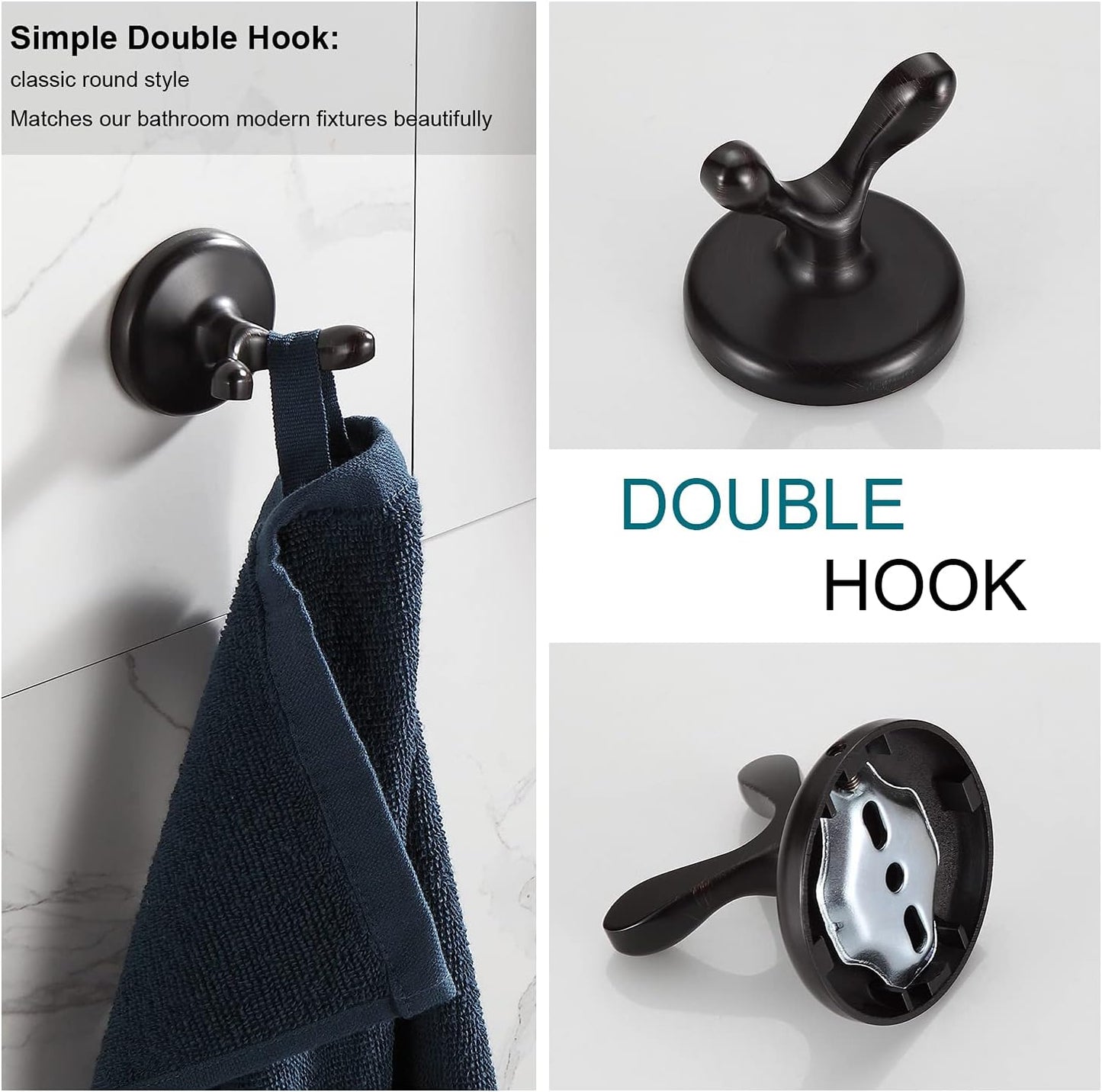 BGL Bathroom Hardware Set, Oil-Rubbed Bronze Adjustable Expandable Towel Bar 4-Piece ORB Bathroom Accessory Set Wall Mounted Robe Hook Toilet Paper Holder Towel Ring Towel Bar