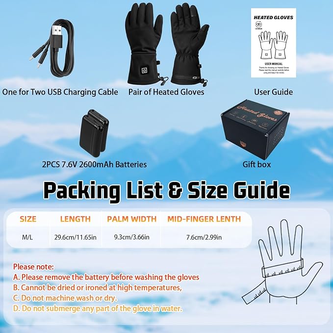 Hand Warmers Rechargeable, Electric Heated Gloves with Rechargeable Batteries 3 Levels 7.6V Fast Heating Handwarmer Pouch for Women Men Kids Winter Hiking Camping Hunting Skiing Outdoor Sports Working