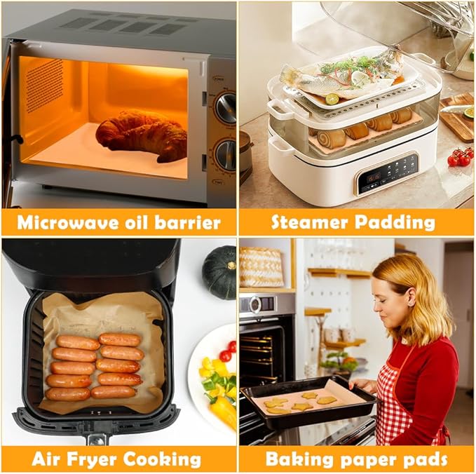 YQL 10x12 Inch 150PCS Disposable Air Fryer Liners, Unbleached Parchment Paper for Emeril Lagasse French Door 360 Air Fryer, Breville/Cuisinart/Hamilton Beach Toaster Oven Accessories