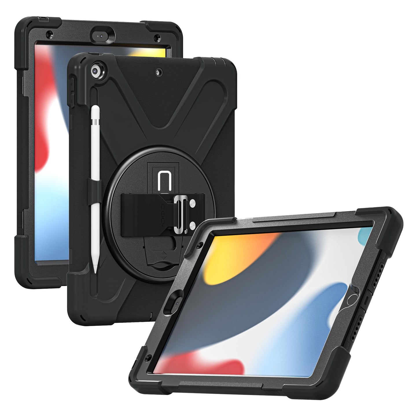 Codi Rugged Ipad 10.2 Case For 9Th, 8Th, 7Th Gen - Shockproof Protective Cover With Kickstand, Hand/Shoulder Strap, Screen Bumpe