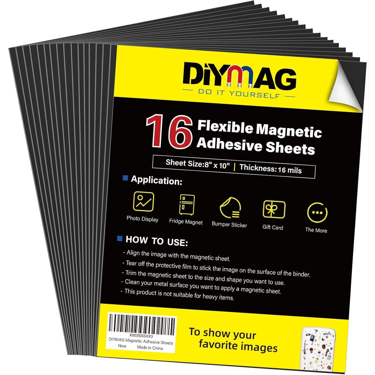 DIYMAG 16Pack Magnetic Adhesive Sheets Photo Mat, Magnetic with Adhesives Backing, 8x10 Inch Flexible Magnet for Crafts Photos and Die Storage Easy to Cut