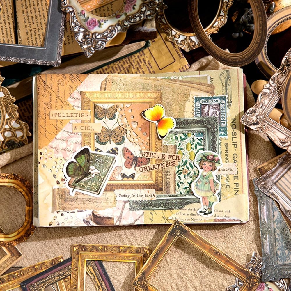 30Pcs Vintage Scrapbook Paper Photo Frame for Scrapbooking Junk Journal Collage Diary Embellishment DIY Photo Album DIY Craft Decoration, 10 Patterns (YSDC1)