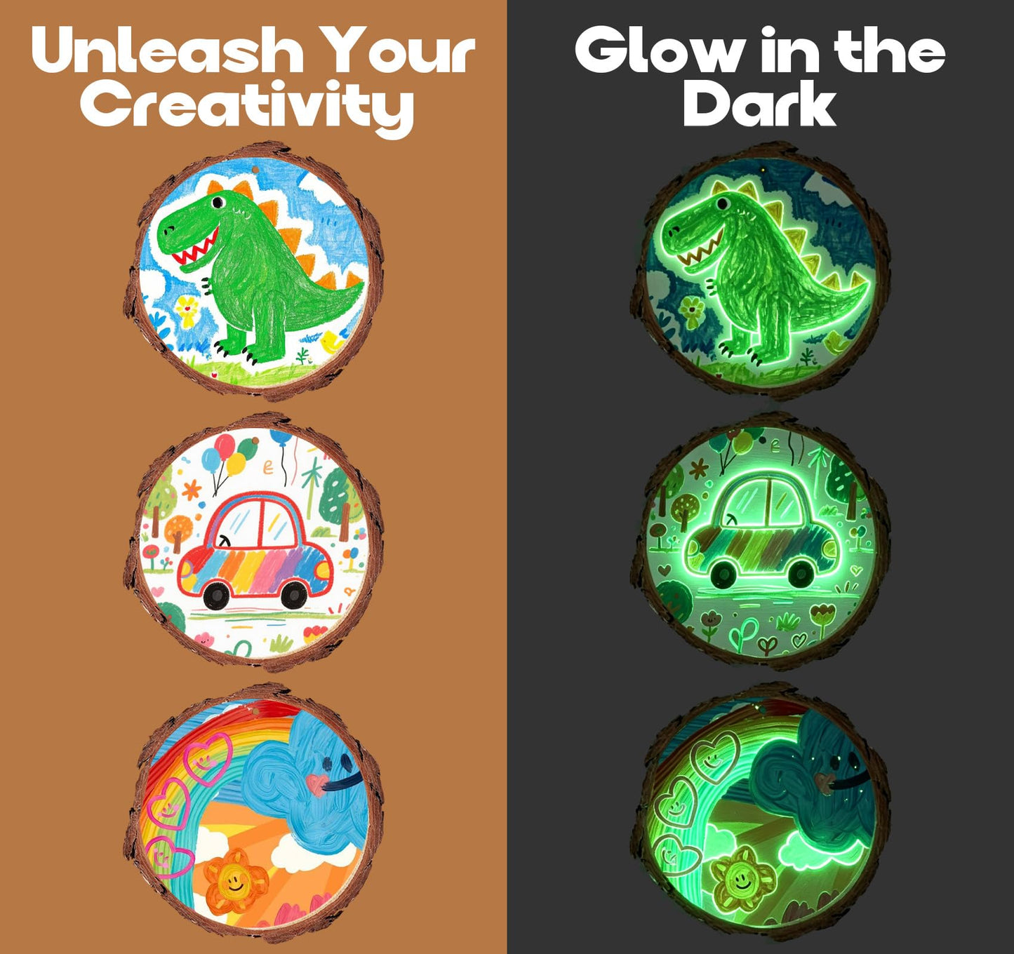 Timburst Unfinished Wood Slices Ornaments, 171pcs All-in-One Kids Painting Crafts, Glow in the Dark Wooden Craft Kit with Pre-Drilled Holes, Arts and Crafts for Girls Boys Ages 6+ Birthday Gift