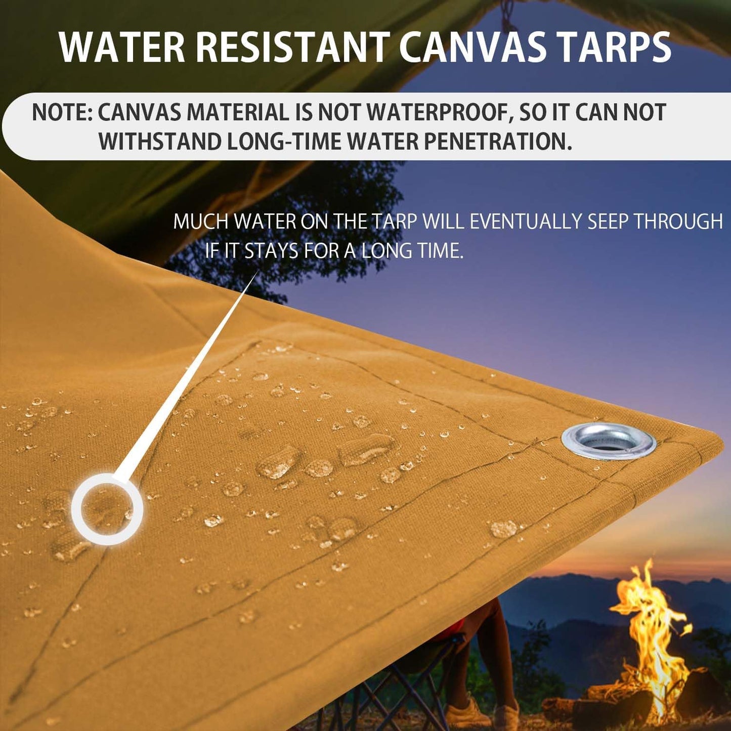 FoundGo 8x12ft Canvas Tarp 22 Mil Tarps 14 oz Canvas Tarpaulin Heavy Duty Cloth Water/UV Resistant Cover with Rustproof Grommets & Ropes for Cars,Roofs,Boats,Camps,Sunshades，Moisture Barrier -Tan