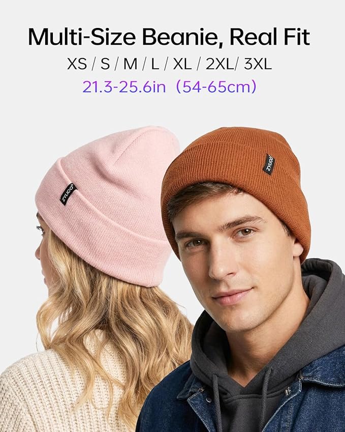 Zylioo Oversize Beanie Hats, XXL Big Size Ribbed Knit Cuffed Winter Hat for Cold Weather, Warm Skull Watch Cap