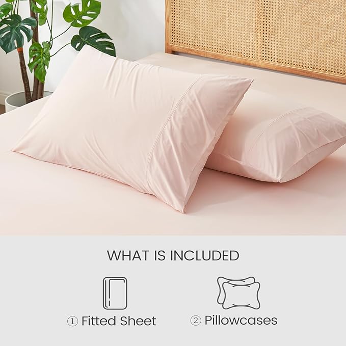 Cozy Bliss Premium Cooling Sheet Set Cali King Size, Q-Max>0.4, 3PCS No Flat Sheet with 2 Pillowcases, Breathable Fitted Sheet for Hot Sleepers & Night Sweats, Deep Pocket Up to 18 Inches, Pink