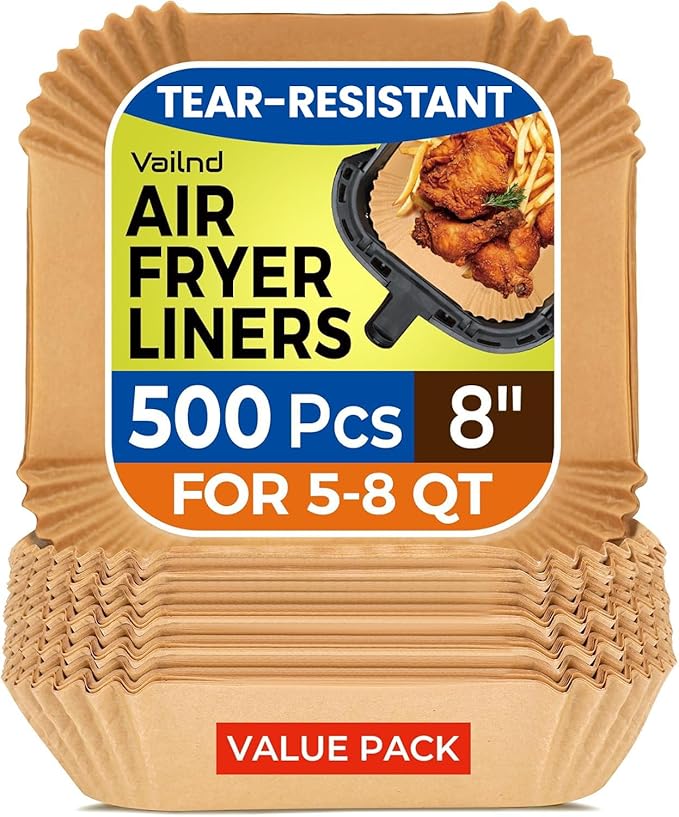 Air Fryer Liners Disposable 8" Square, 500 Pcs Unbleached Parchment Paper Liners for Airfryer Basket, Non-Stick & Leakproof Baking Paper for Oven & Pan