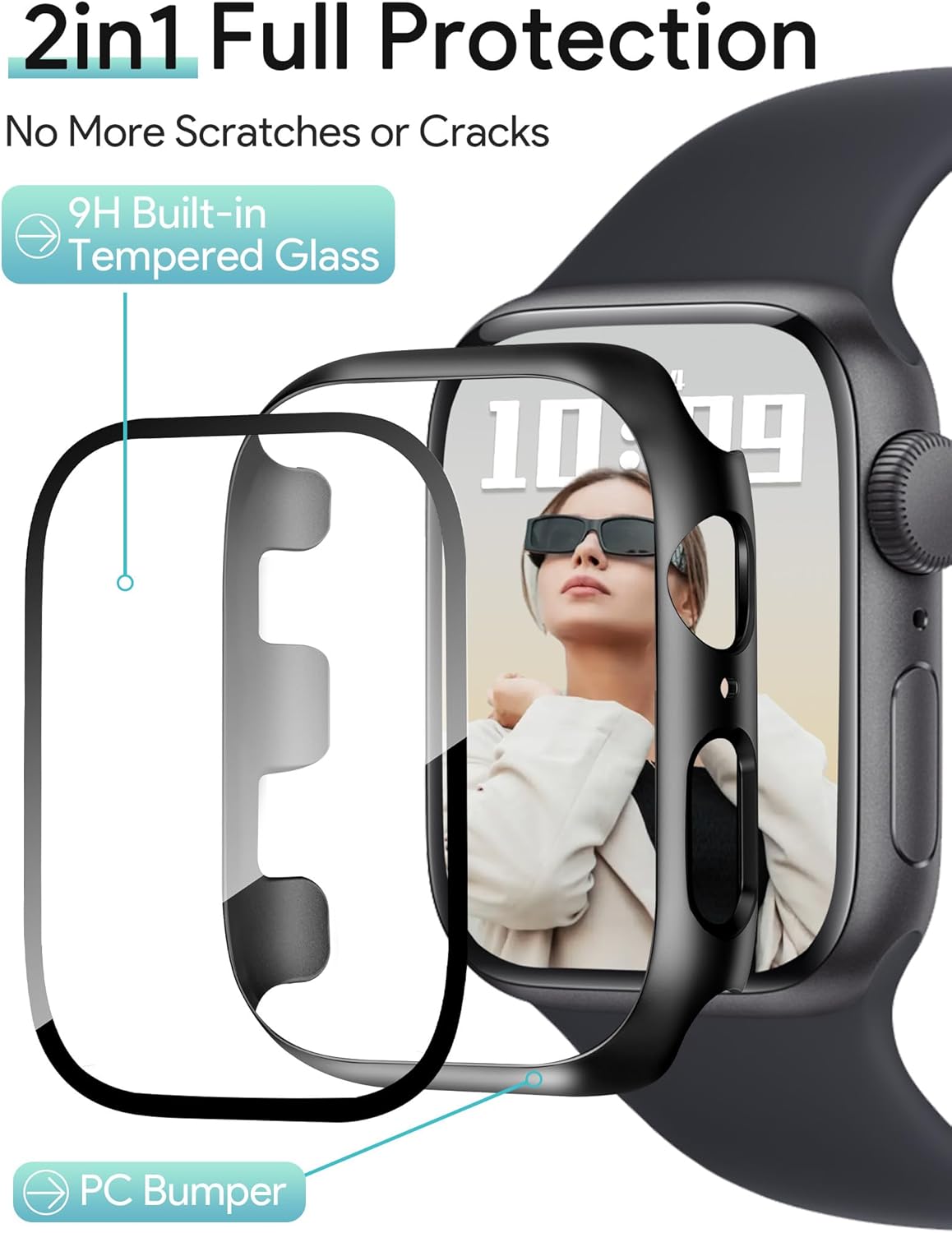 JR.DM 38mm 2 Pack Hard PC Case with HD Tempered Glass Screen Protector for Apple Watch Series 3/2/1, Slim Guard Bumper Full Coverage Protective Anti-Scratch Face Cover for iWatch, Black+ Black
