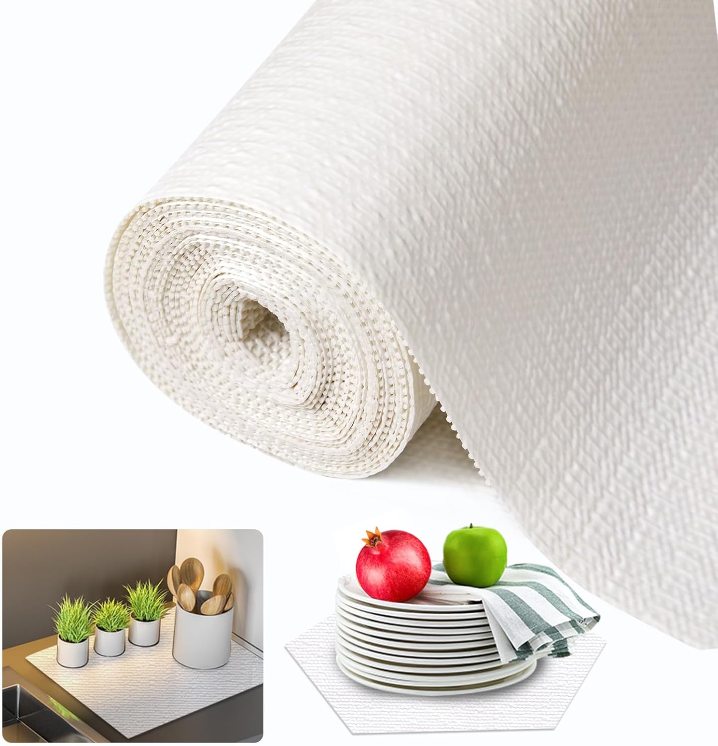 Beautysaid Shelf and Drawer Liner for Kitchen Cabinet, Non Adhesive Non Slip Shelf Paper Waterproof Washable Thickened for Dresser Pantry Shelve Bathroom Protector Liner(White,23.6 in x 10 FT)