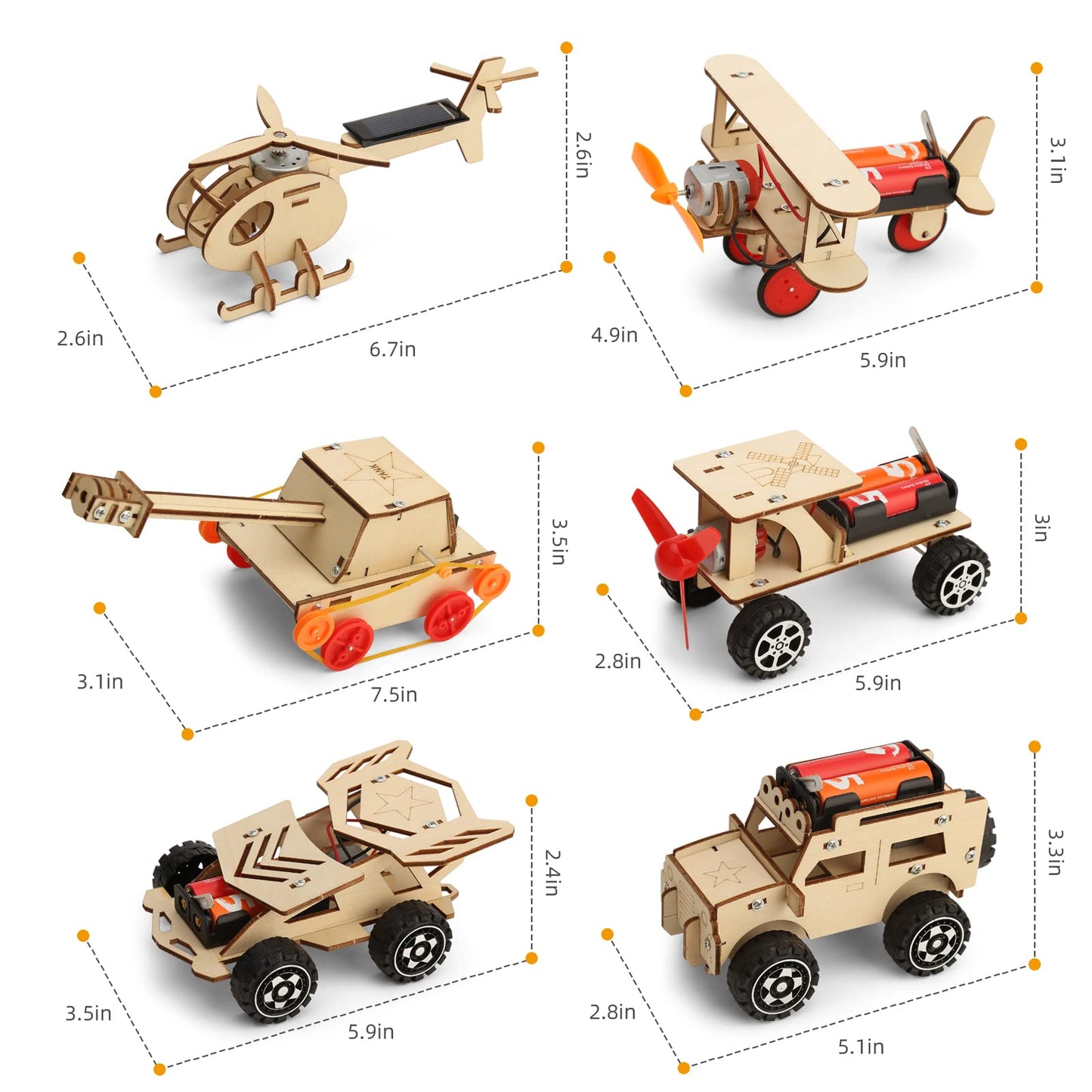 Yutin STEM Kits for Kids Age 8-10 10-12, 6 Set Wood Building Projects Crafts Science Model Car Kits for Kids Age 8-12, Wooden 3D Puzzles, STEM Toys for Boys 8 9 10 12 13 Year Old Birthday Gifts