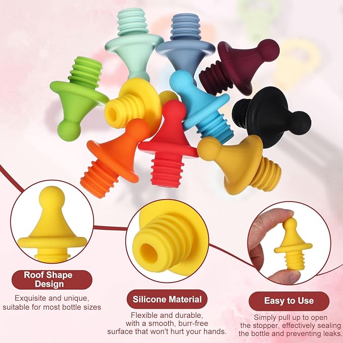 uxcell 3 Pcs Silicone Roof Shape Wine Stopper, Reusable Wine Stoppers Airtight Leak-proof Bottle Plug Liquor Saver with Beer Beverage Bottle Stopper for Bar Holiday Party, Yellow