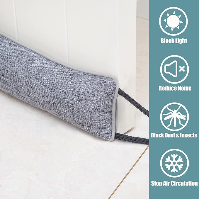 Marwood Under Door Draft Stopper 42 inch Wind Stopper for Door & Window, Weighted French Air Draft Stopper Front Door Snake Noise Blocker for Bottom of Door with Hanging Loops - Grey