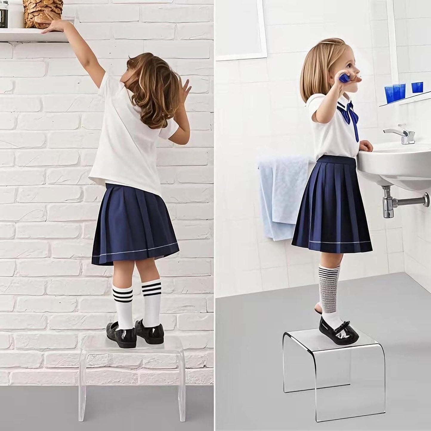 Acrylic Kids' Step Stool – Small Footstool for Bathroom, Kitchen/Bedroom, 12.5”x9.7”x9”, Holds 200lbs, Multi-Use as Toilet Stool, Shower/Water-Resistant Stool, Seating and Placing Items