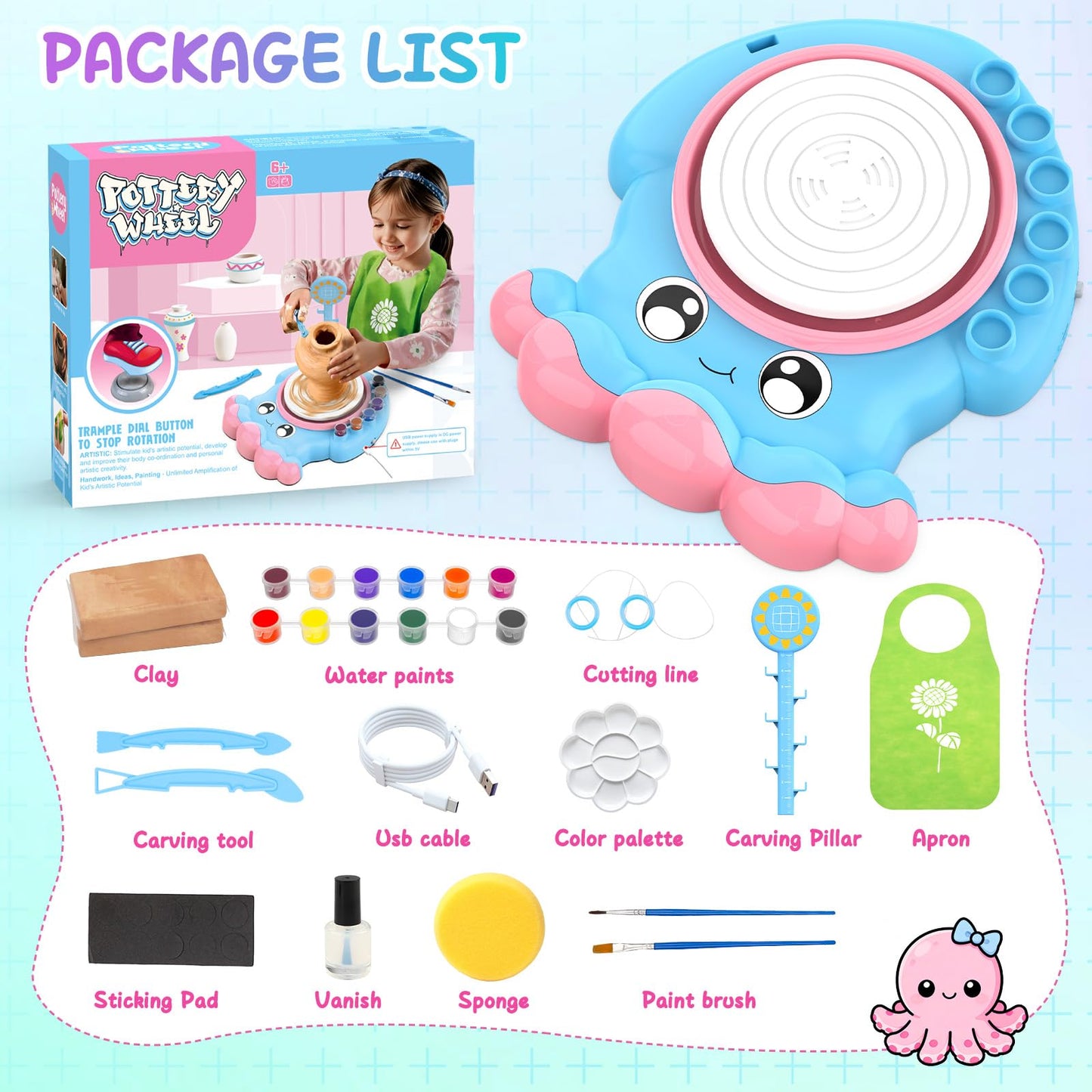 Aujazyble Pottery Wheel for Kids, Complete Pottery DIY Art & Craft Kit Toy, Arts and Crafts for Kids Ages 8-12, Girls Boy Toys Birthday Halloween Christmas Gift for Kid Ages 6 7 8 9 10 11 12+, Blue