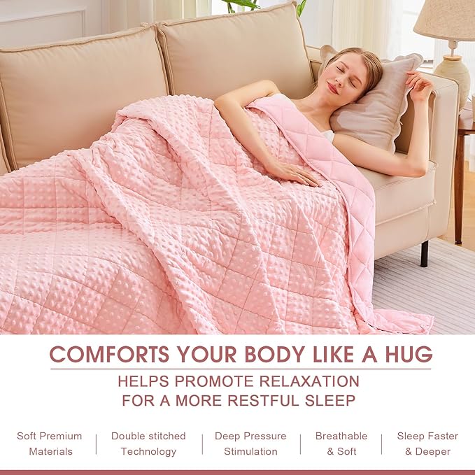 Pink Weighted Blanket for Adults 12lbs, 48"x72", Twin Full Size Breathable Cooling Minky Heavy Throw Blanket for 110-130lbs, Soft Winter Thick Big Blankets Weighted Comforter Gift for Sleeping