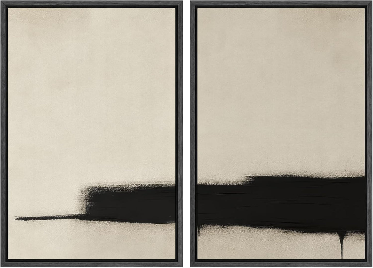 SIGNWIN Framed Wall Art Print Set Minimalist Black Brushstroke Abstract Neutral Beige and Black Illustrations Modern Art Rustic Relax/Calm for Living Room, Bedroom, Office - 16"x24"x2 BLACK