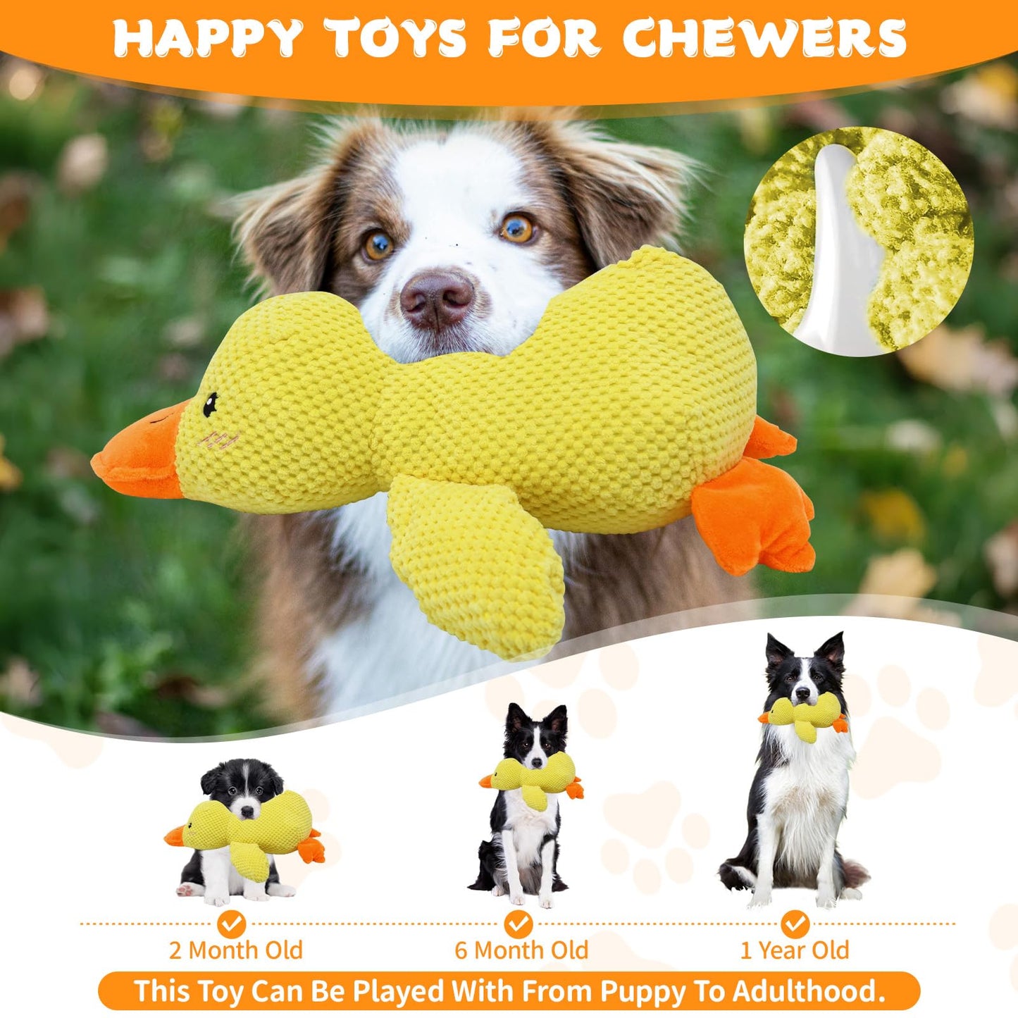 VOXGET Dog Calming Duck Toy, 2026 New Interactive Plush Duck Toy with Quack Sound and Crazy Crinkle for Dogs Keep Busy, Soft Stuffed Calming Pillow for Puppy Reduce Boredom -Yellow, 17.7"x14.9"(L)