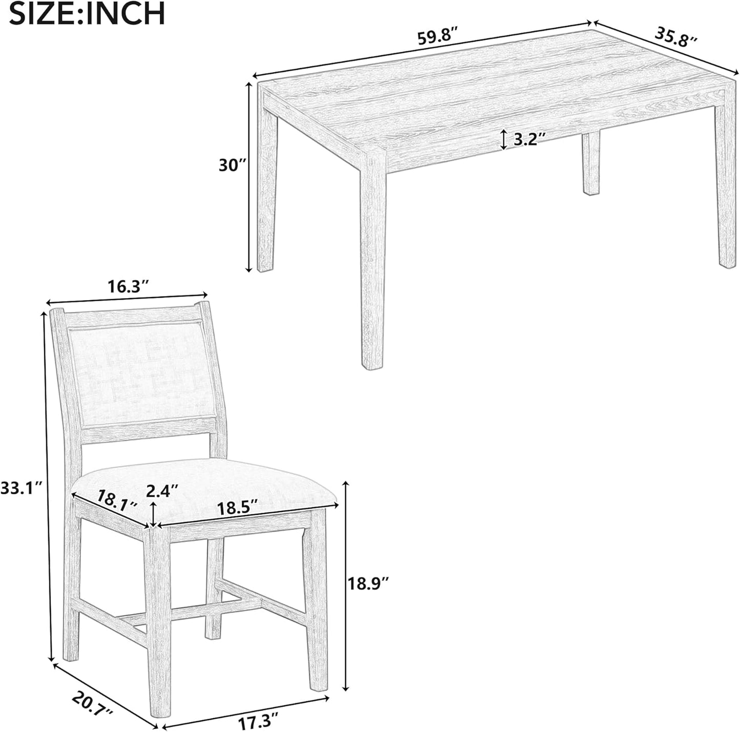 Merax 7 Pieces Retro Dining Set for 6, Rectangular Wood Dining Table with 6 Upholstered Chairs for Kitchen, Living Room, Natural